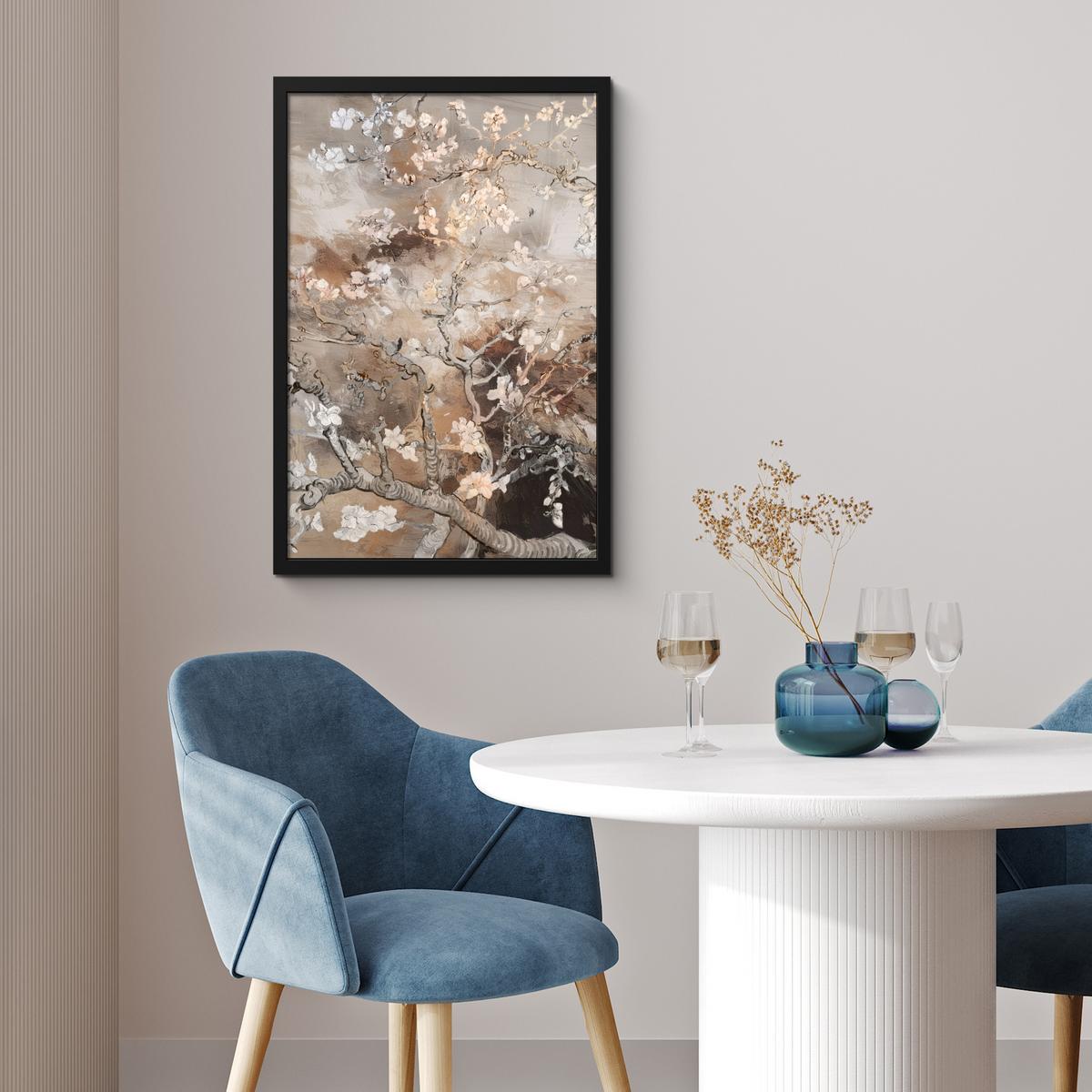 POSTER MIT RAHMENGERAHMTES BILD Mandelblüte - Kunst - Van Gogh - Beige - Abstrakt Bilder mit Rahmen 40x60 cm - Braun, Papier (40/60cm) - MuchoWow