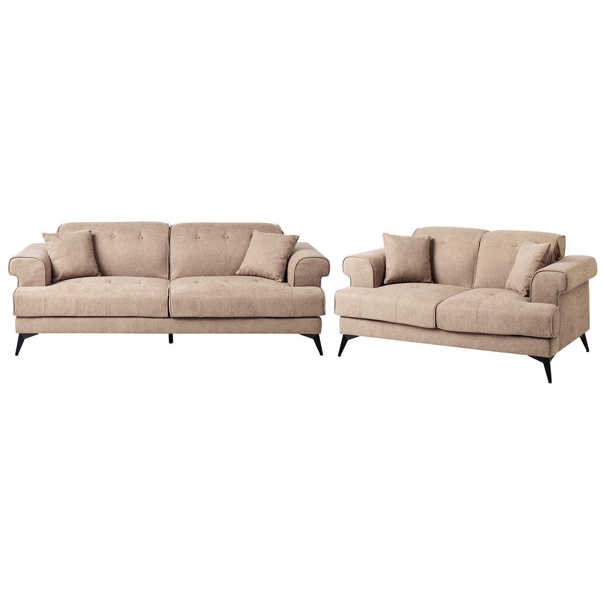 SOFA-SET 5-Sitzer Stoff Hellbraun Skive - Hellbraun/Schwarz, Textil (214/88/85cm) - Beliani