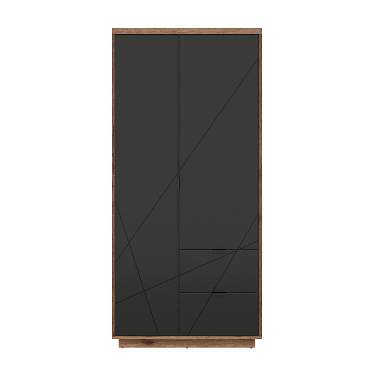 SCHRANK 2 Türen Sven Schwarz und Holz - Schwarz, Holzwerkstoff (94/201/57cm) - Petits-meubles