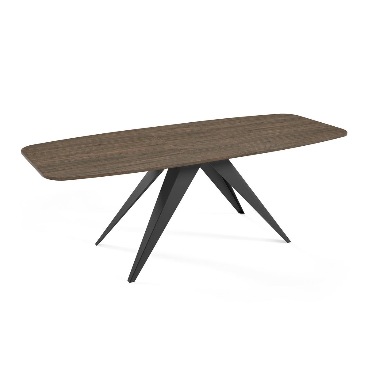 ESSTISCH Ferini, Ovaler Tisch mit Ausziehfunktion, 180-220x90 cm, Schwarz+Wallnuss Franklin Tobacco - Walnussfarben/Schwarz, Metall (180/90/76cm) - Beautysofa