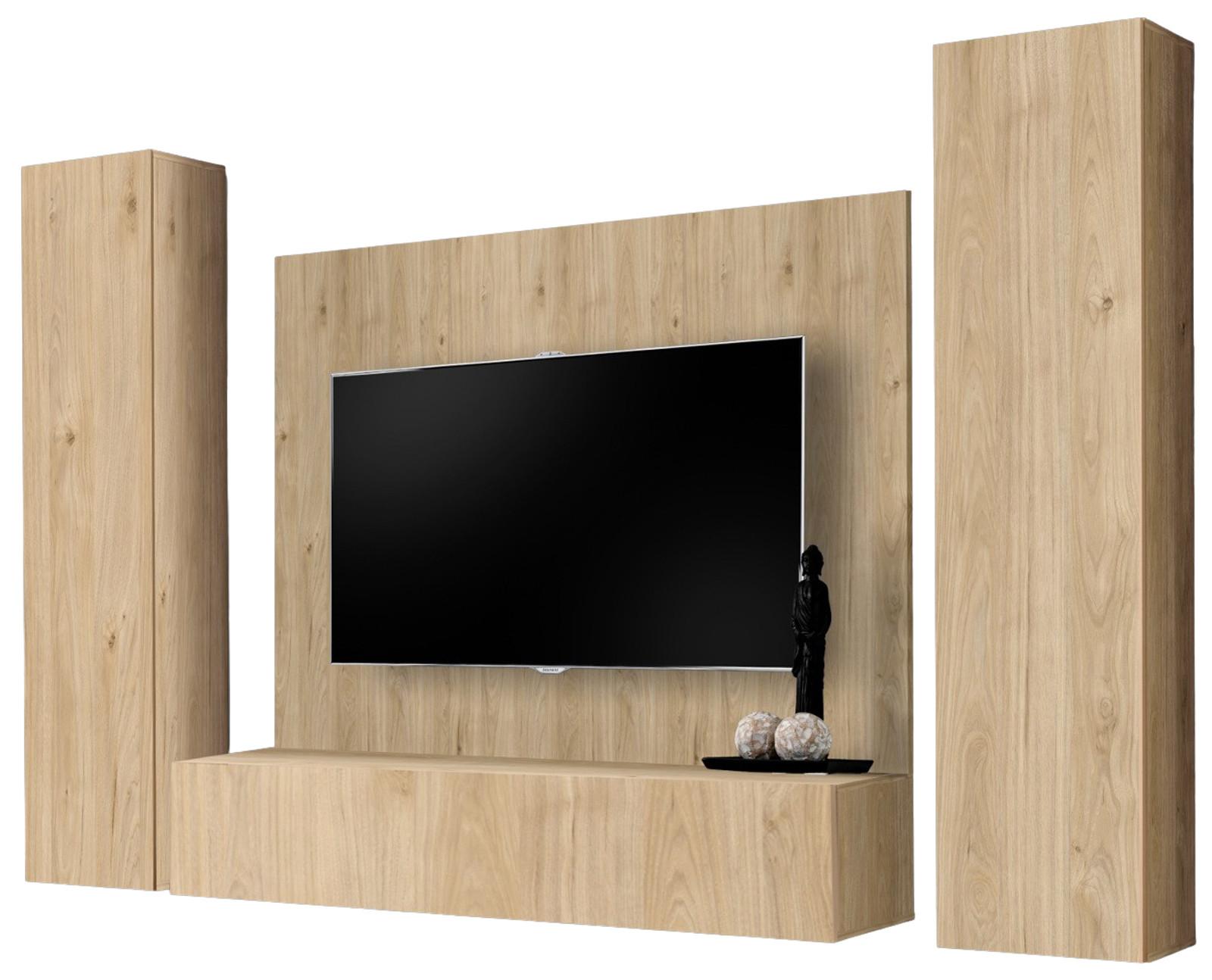 WOHNWAND Eiche Jackson 4-teilig 260 cm hängend, Schrankwand mit Push-to-Open - Eichefarben, Holzwerkstoff (260/170/40cm) - Inn.Furn