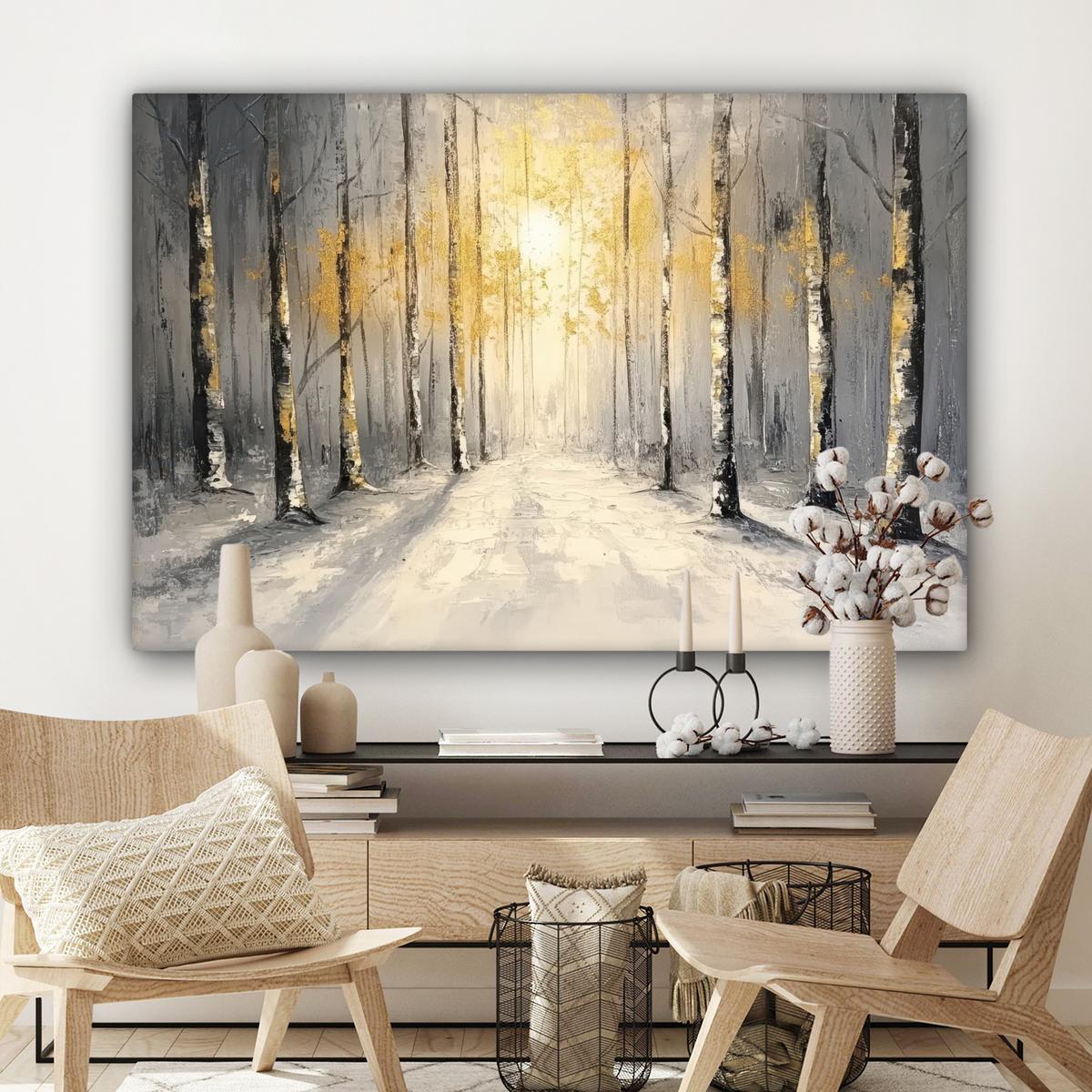 LEINWANDBILD Winter - Abstrakt - Schnee - Natur - Sonne Groß 140x90 cm - Grau, Textil (140/90cm) - MuchoWow