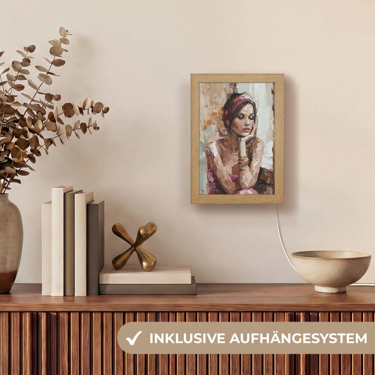 WANDLEUCHTE Frau - Lackierung - Porträt - Modern 15x20 cm - Braun, Holzwerkstoff (15/20/8cm) - OnlyWow
