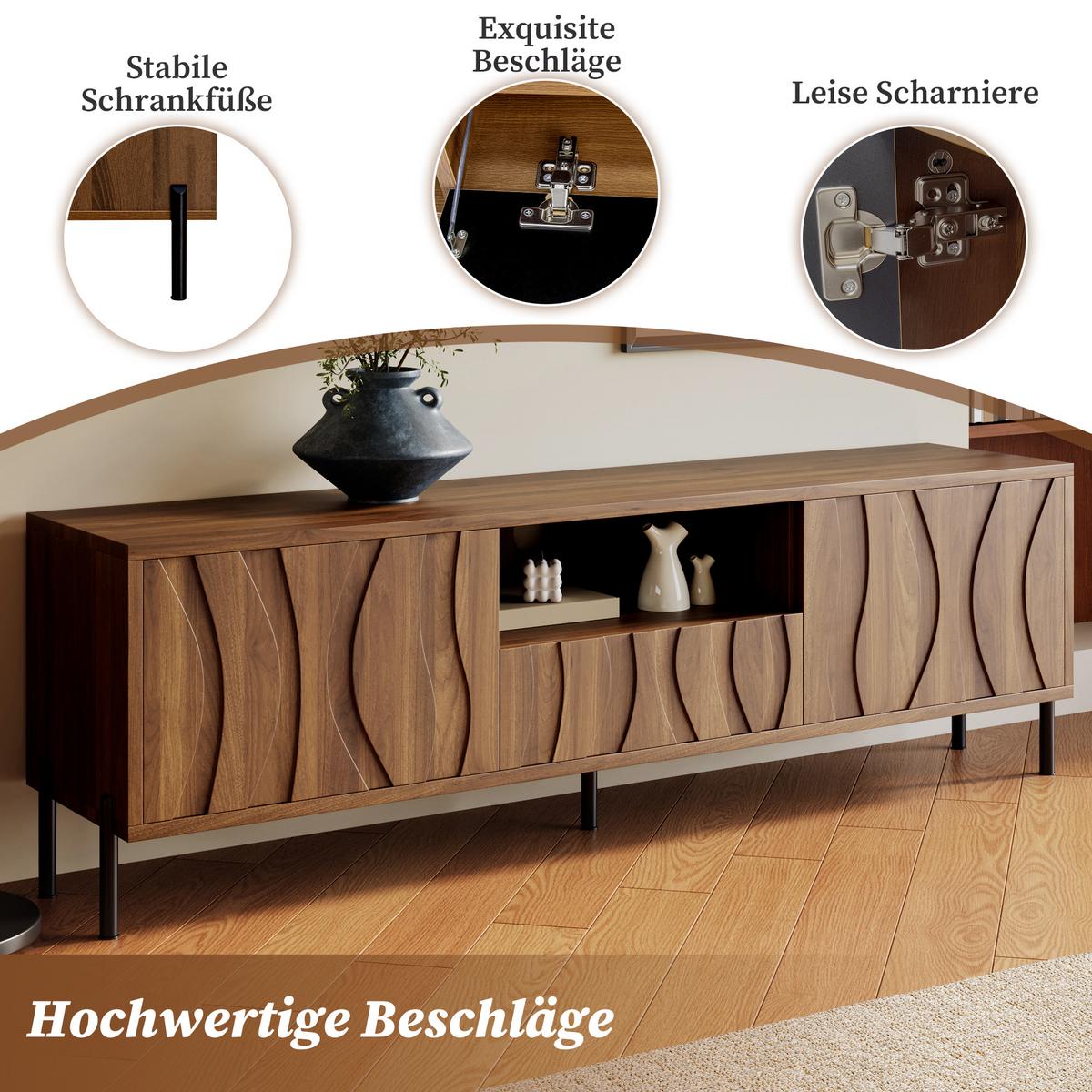 TV-SCHRANK 160 cm in Natur mit 3 Türen - Schwarz, Holzwerkstoff (160/46/35cm) - Urban Meuble