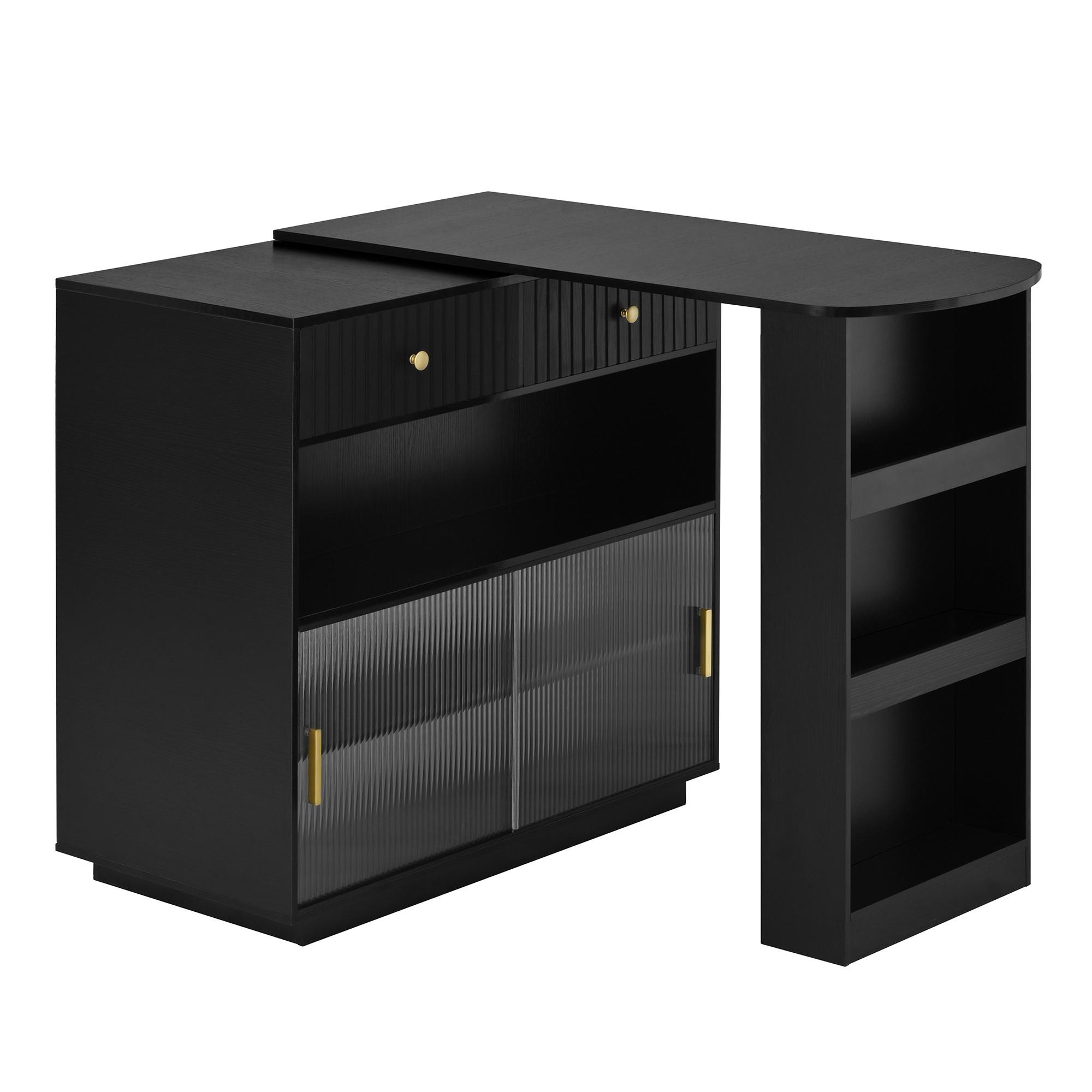 BARTISCH schwarz mit 360° drehbarem sideboard & led-beleuchtung - Schwarz, Holzwerkstoff (50/120/95.5cm) - Urban Meuble