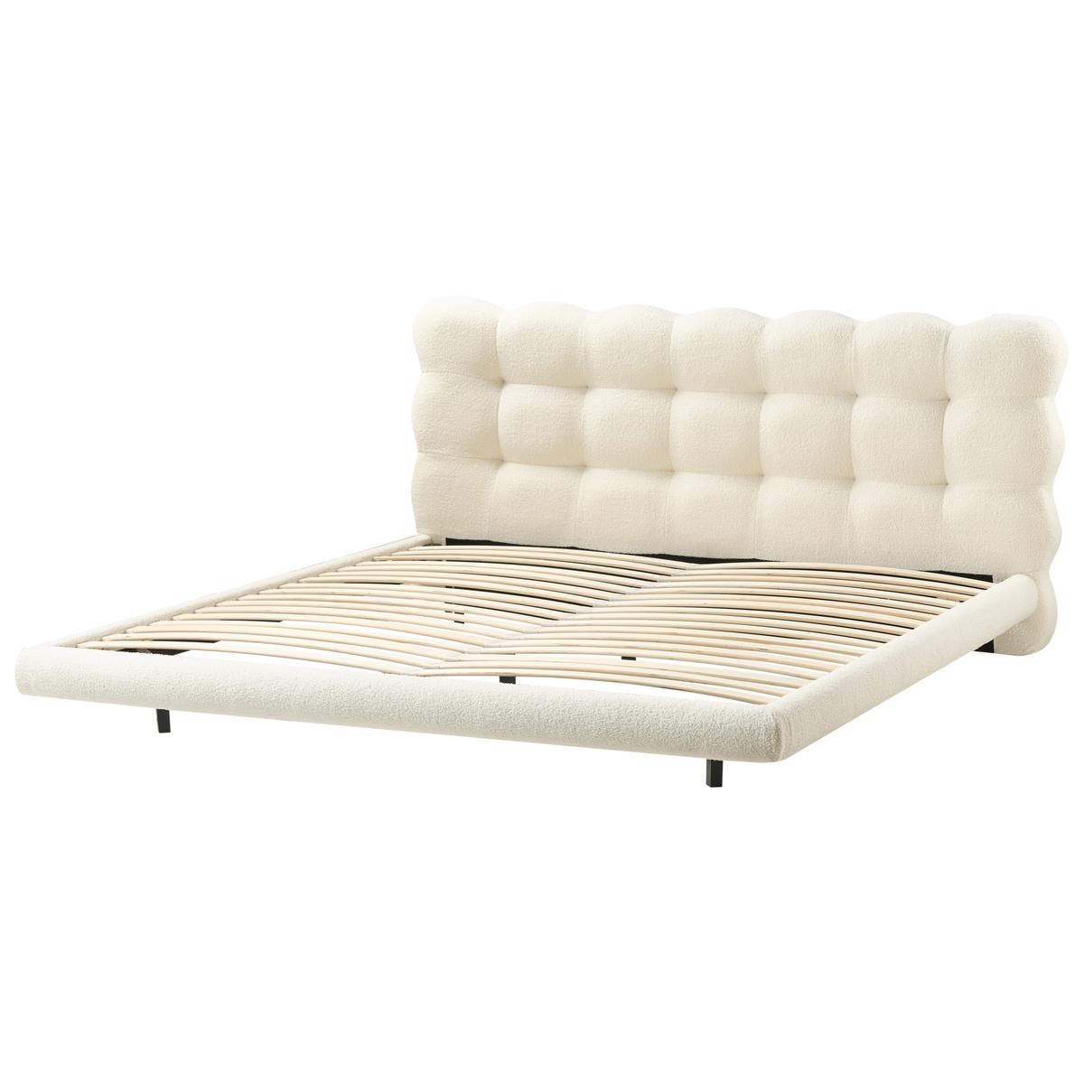 BETT mit Lattenrost 180/200 cm Bouclé Cremeweiß Soulisse - Creme, Textil (180/200cm) - Beliani