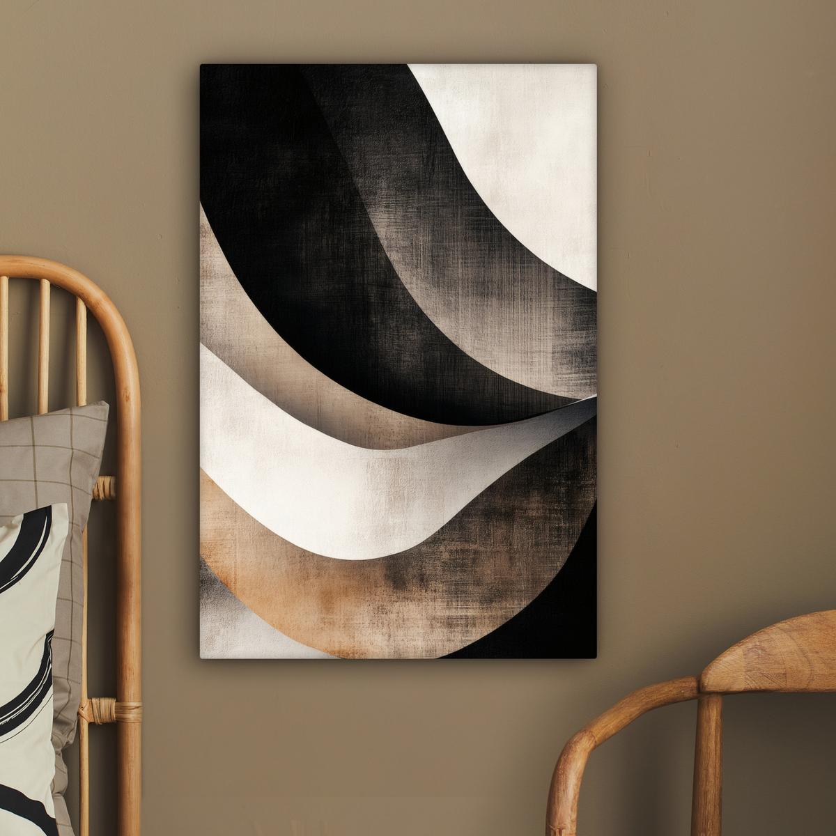 LEINWANDBILD Abstrakt - Wellen - Schwarz - Verwittert Wanddeko 40x60 cm - Trüffeleichefarben, Textil (40/60cm) - MuchoWow