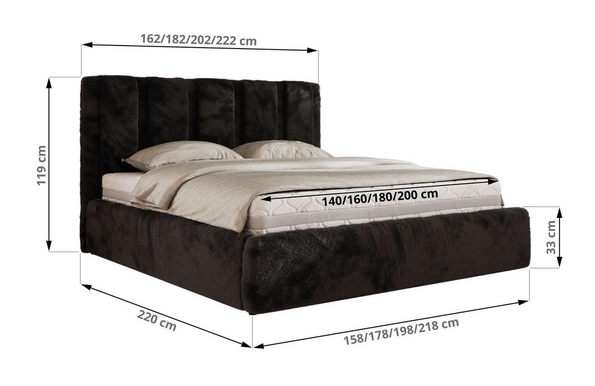 POLSTERBETT SAVINO CLASSIC 140/200 - Schwarz Plüsch - Multipocket-Matratze - Schwarz, Textil (140/200cm) - MKS