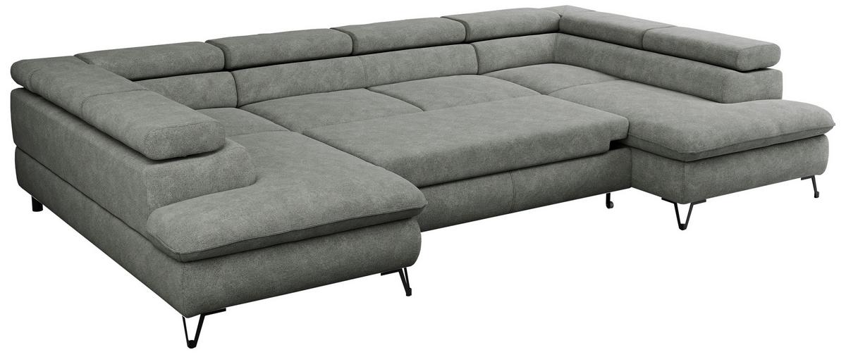 WOHNLANDSCHAFT PETER U Struktur Grau - Schwarz/Grau, Textil/Metall (346/76/208cm) - MKS