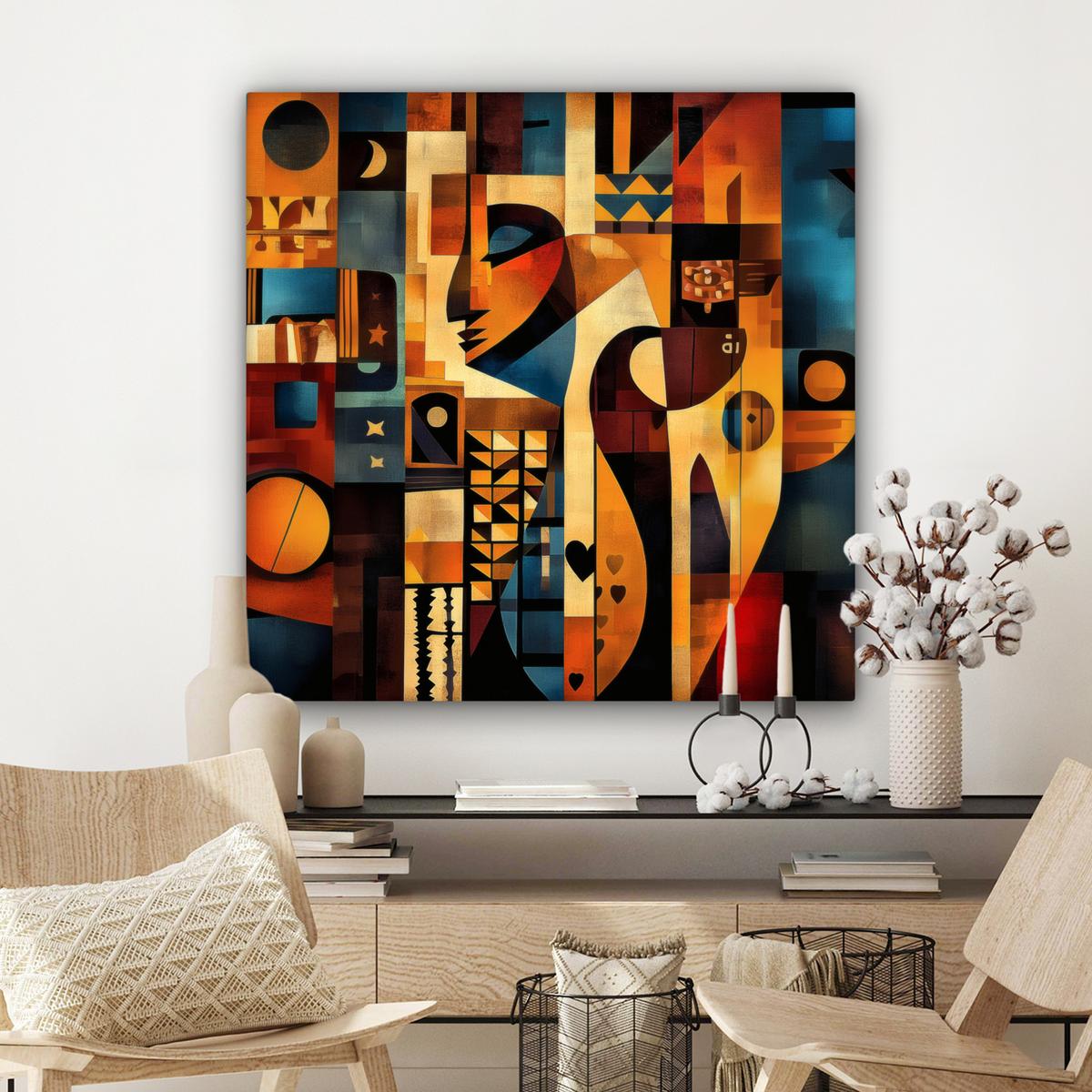 LEINWANDBILD Figuren - Abstrakt - Symbole Deko Groß 90x90 cm - Terracotta, Textil (90/90cm) - MuchoWow