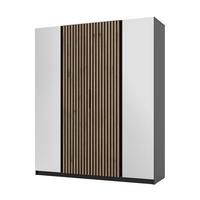 KLEIDERSCHRANK Nehir Korpus Schwarz, Front Schwarz/Eiche Evoke 200 cm - 4T Modern mit Spiegeln außen und Lamellentüren mittig - Schwarz, Holzwerkstoff/Kunststoff (200/239/61.9cm) - AX Living