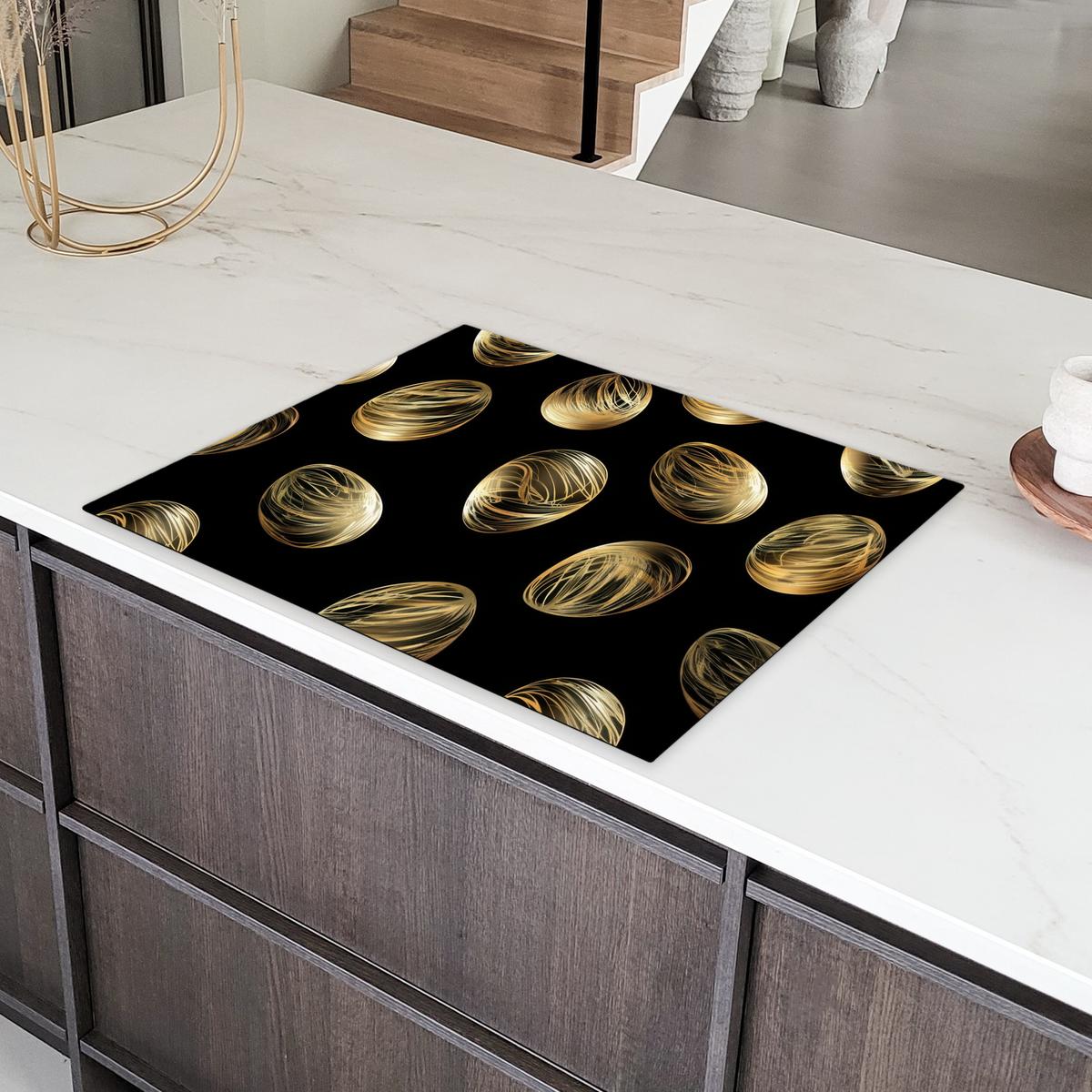 HERDABDECKPLATTE Eier - Gold - Muster Induktionsmatte 77x59 cm - Schwarz, Kunststoff (77/59/0.2cm) - MuchoWow