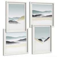 BILDER SET 4er Set - 50x50 cm & 40x60 cm Weißer Rahmen - Berge minimalistische Pastellfarben - Weiß, Kunststoff (50/50cm) - TULUP