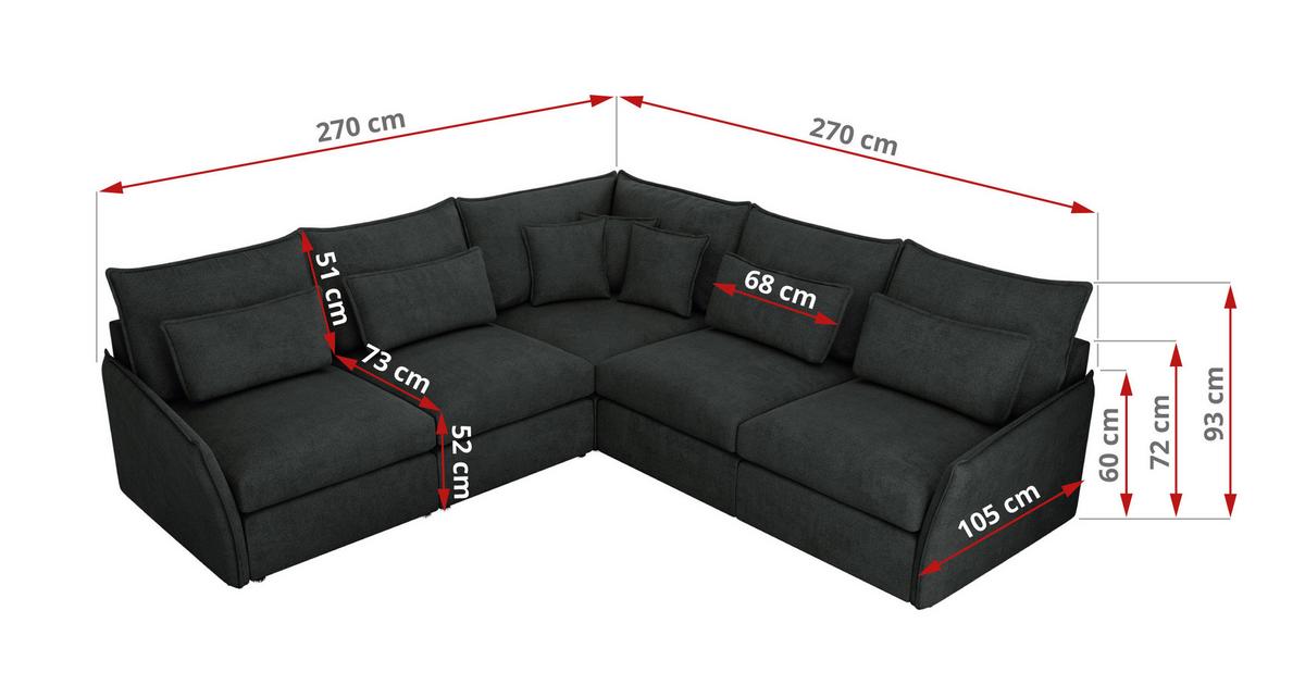 ECKSOFA VERSO L Dunkelgrau Struktur - Dunkelgrau/Schwarz, Kunststoff/Textil (270/270cm) - MKS