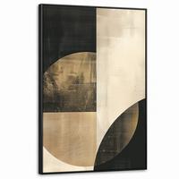 LEINWAND Bilder mit Rahmen - Abstrakt - Geometrische Formen - Schwarz - Gold - 90x140 - Ecru, Textil (90/140cm) - MuchoWow