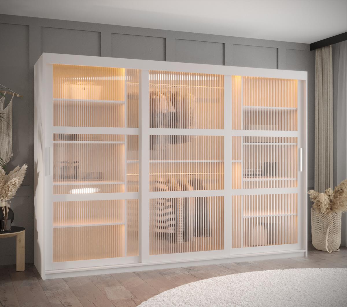 SCHWEBETÜRENSCHRANK 200/250/62 3-türig - Silberfarben/Weiß, Holz/Kunststoff (250/200/62cm) - Abiks Möbel