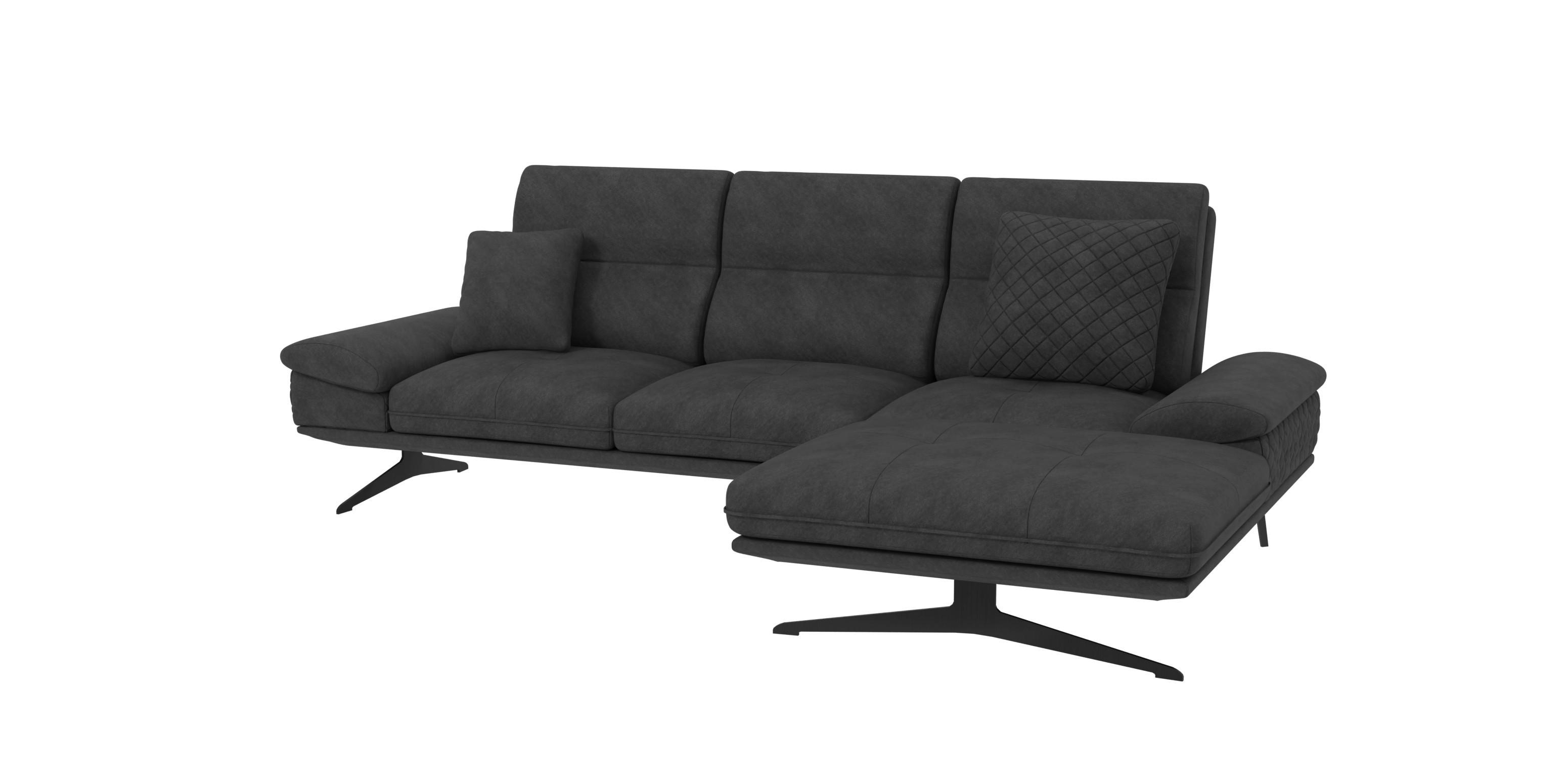 ECKSOFA Loris Schwarz Samt - Ottomane rechts - Schwarz, Holz/Textil (294/175cm) - S-Style