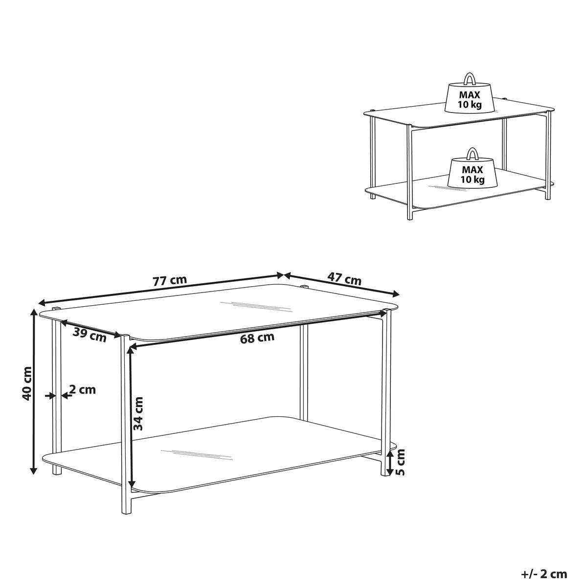 COUCHTISCH Marmor Optik weiß/schwarz rechteckig Gloster - Schwarz/Weiß, Glas (47/77/40cm) - Beliani