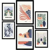 POSTER Set Mit 6 Minimalistischen In Pastellfarben Fröhlicher Garten Drucke Von Landschaften Und Natur Für Innenarchitektur A3 & A4 Schwarzer Rahmen - Schwarz, Papier (29/3cm) - Nacnic