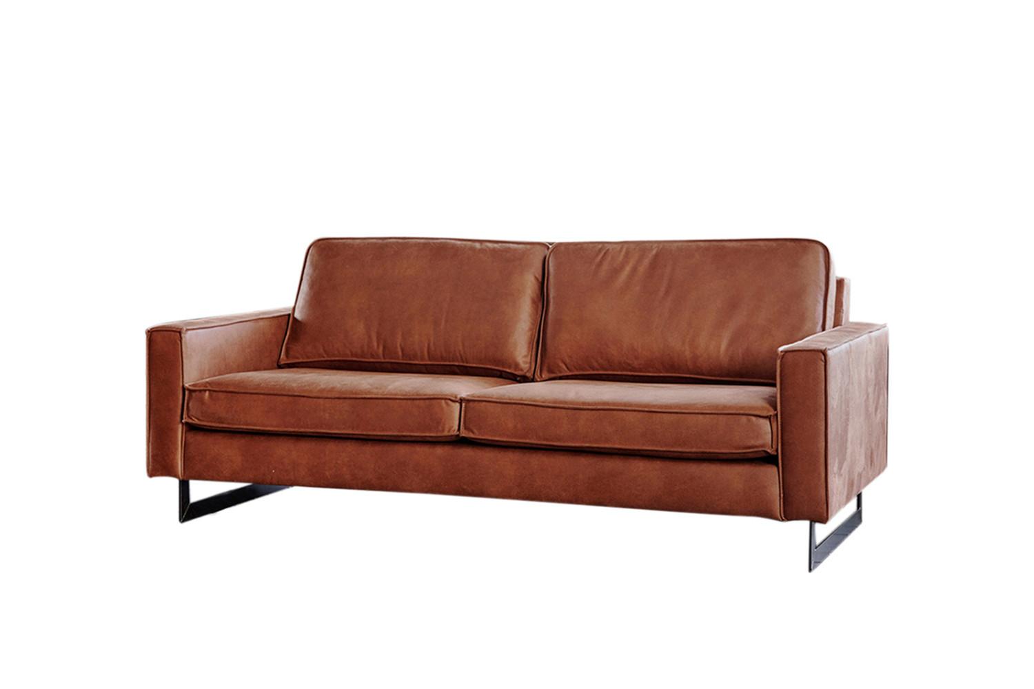 SOFA VILNIUS Braun Lederfaserstoff - Schwarz/Braun, Leder/Metall (166/85/99cm) - KAWOLA