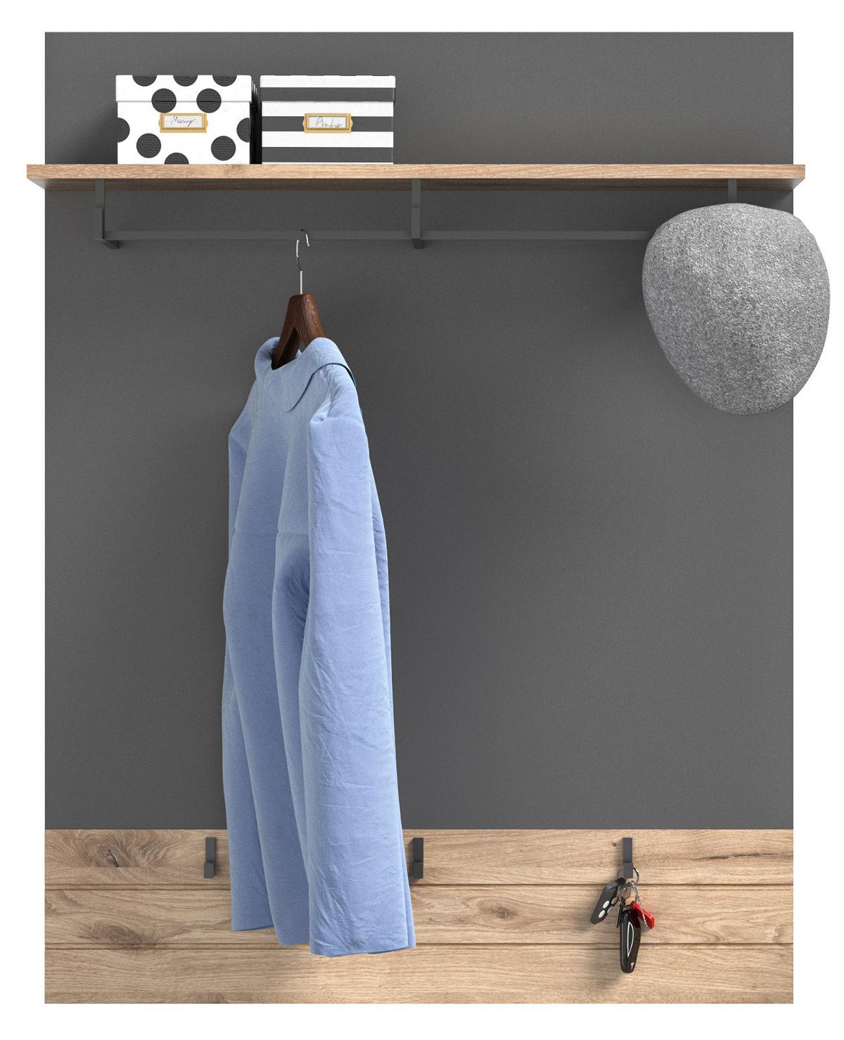 GARDEROBENPANEEL Eiche, grau 90 cm mit Kleiderhaken - Eichefarben, Holzwerkstoff (90/117/25cm) - Inn.Furn