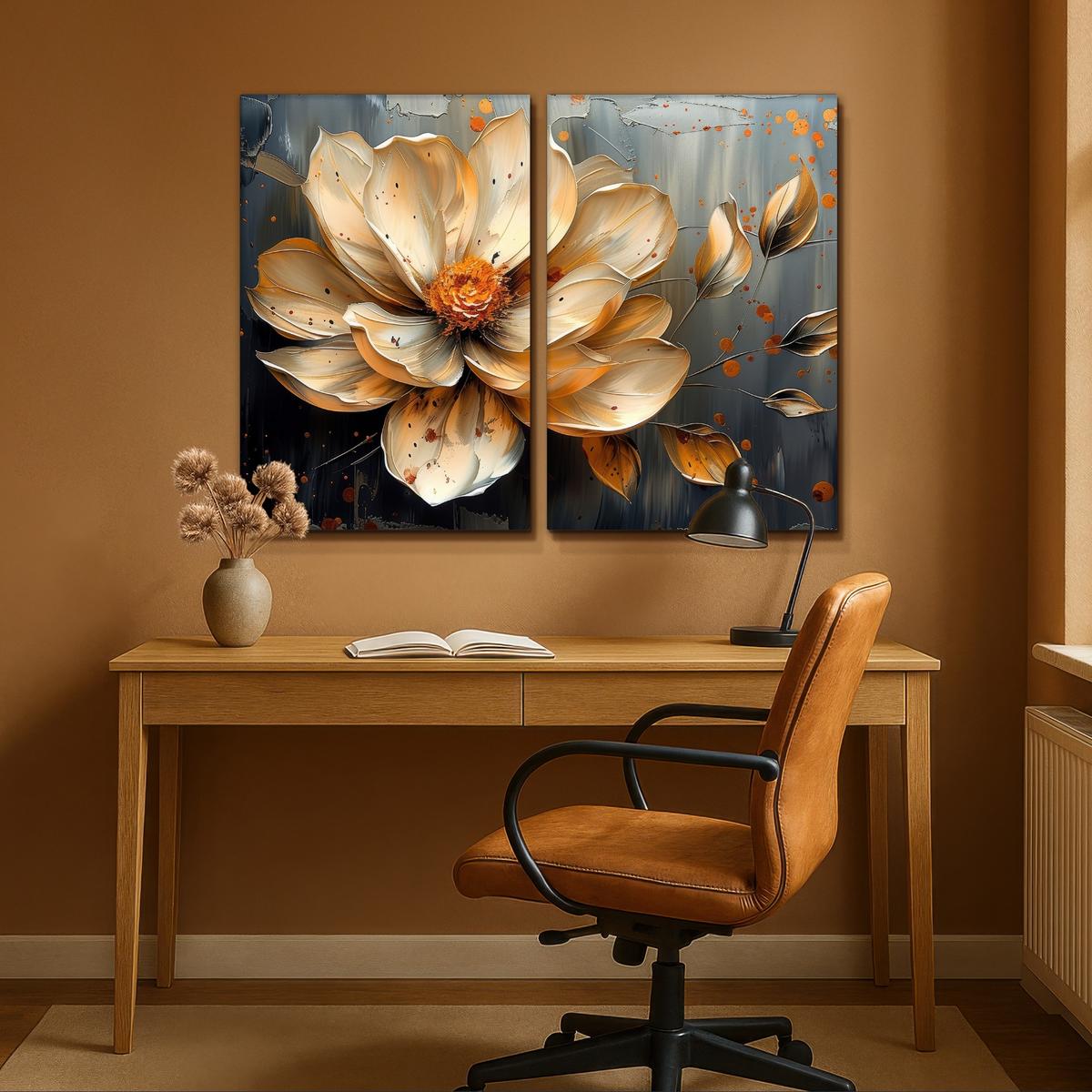 LEINWANDBILD 2er Set Blume - Gold - Abstrakt - Farbe 120x90 cm - Creme, Textil (120/90cm) - MuchoWow