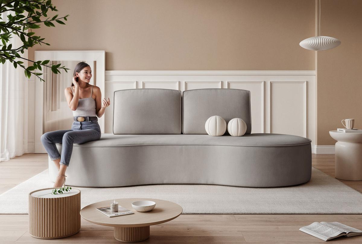 2-SITZER-SOFA SOFIA Veloursstoff in Grau - Grau, Holzwerkstoff/Kunststoff (234/88/101cm) - Idohome