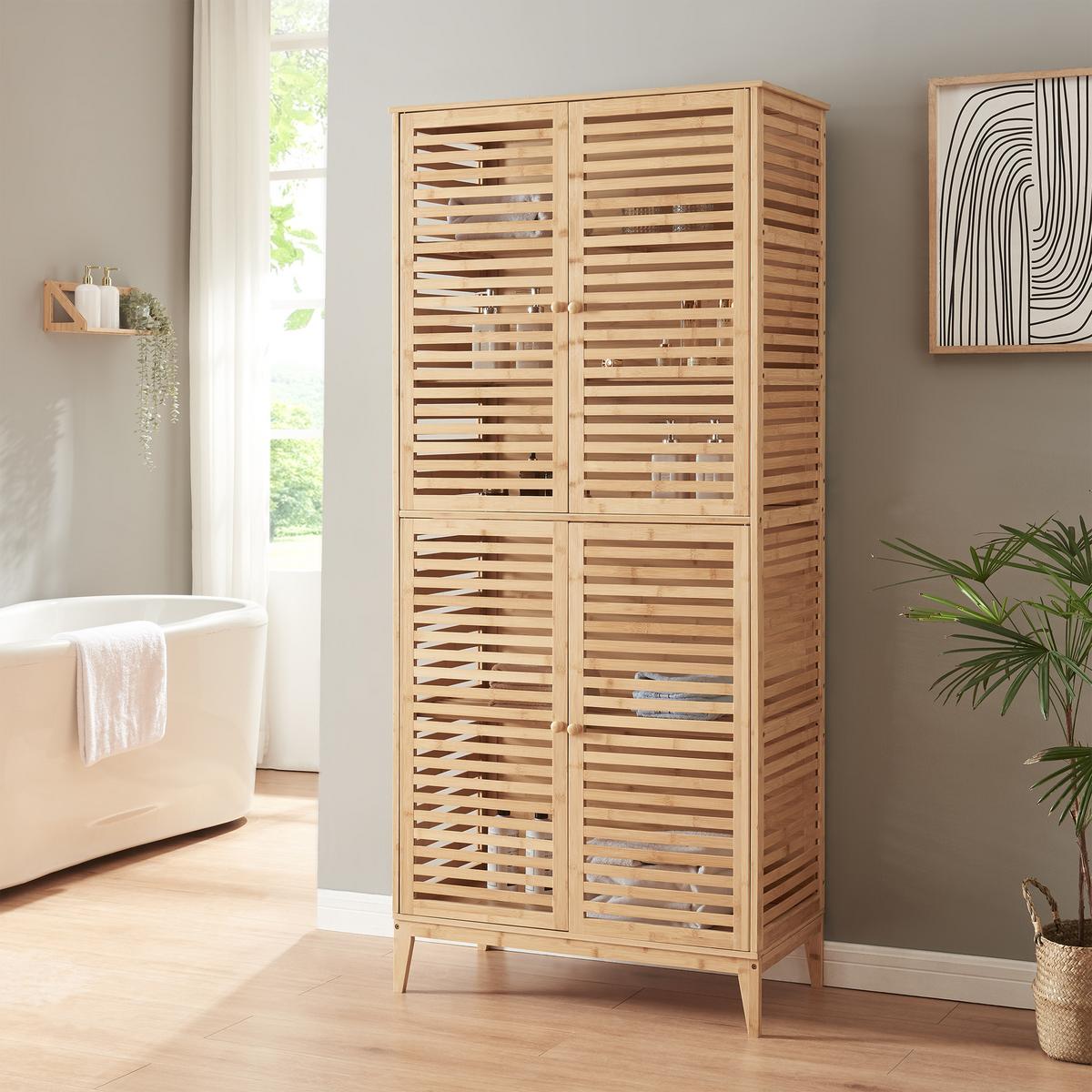BADEZIMMERSCHRANK Raurgela - Naturfarben, Holz (80/180/40cm) - [en.casa]