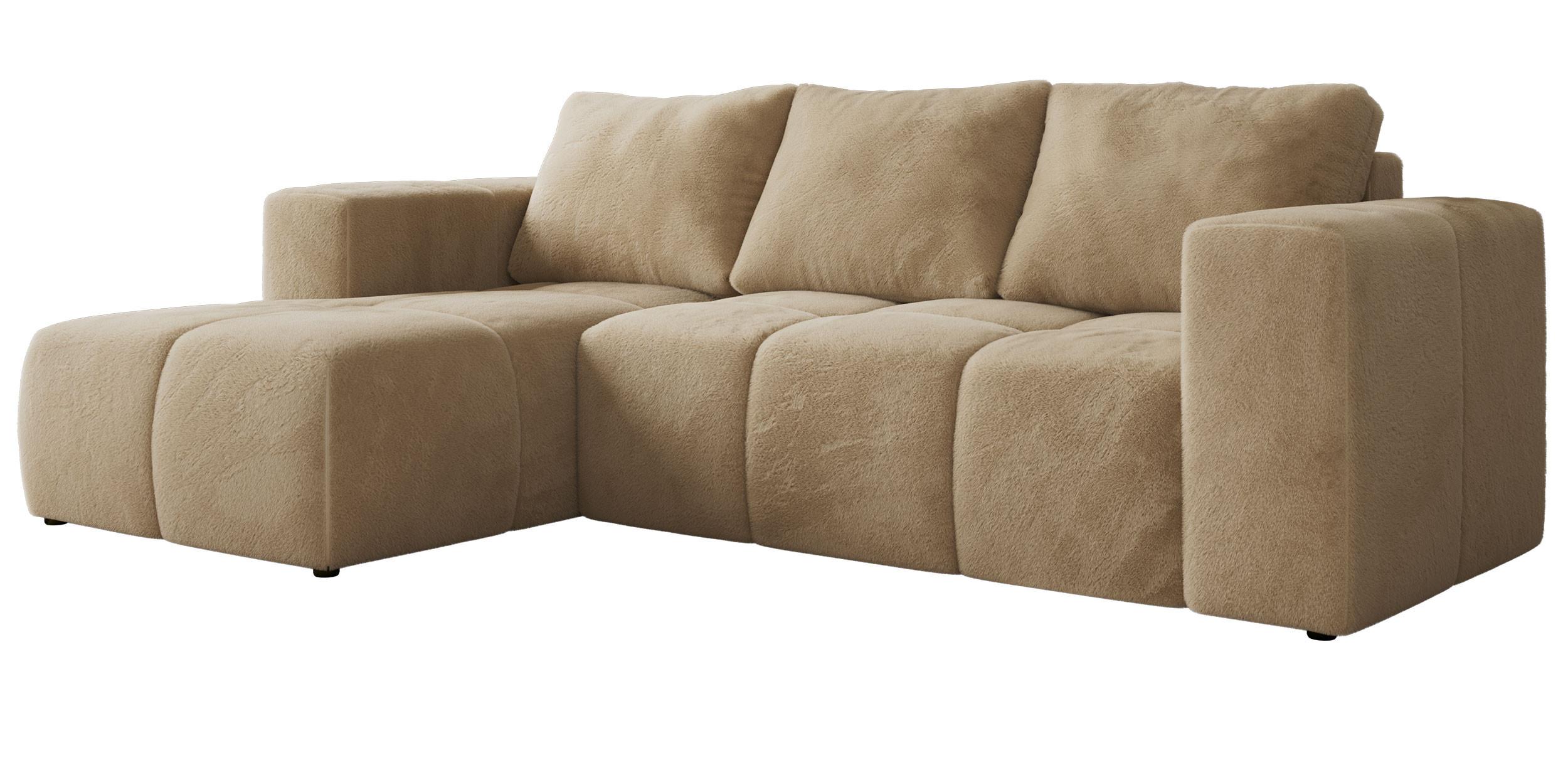 ECKSOFA MONIVA Beige Plüsch - Links - Beige/Schwarz, Kunststoff/Textil (164/266cm) - MKS