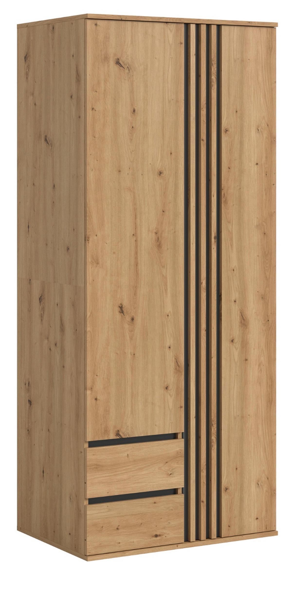 KLEIDERSCHRANK Eiche Artisan, grau 80 x 192 cm, Wäscheschrank 2-türig - Anthrazit/Eiche Artisan, Holzwerkstoff (80/192/56cm) - Inn.Furn