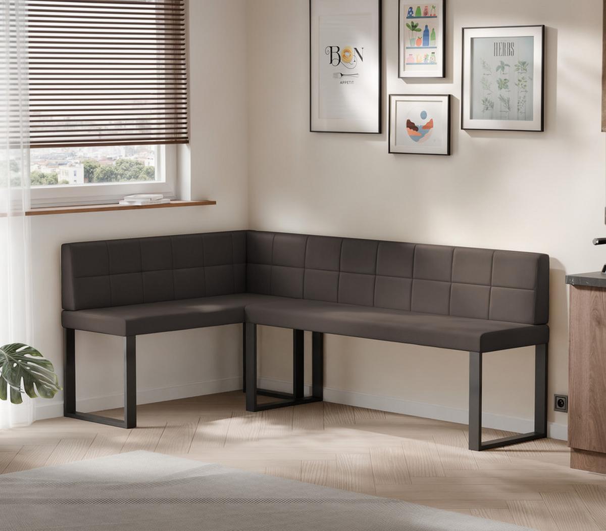 ECKBANK links SANA U Kunstleder gesteppt, 142/196 cm Braun - Braun, Kunststoff/Textil (142/196cm) - Idohome