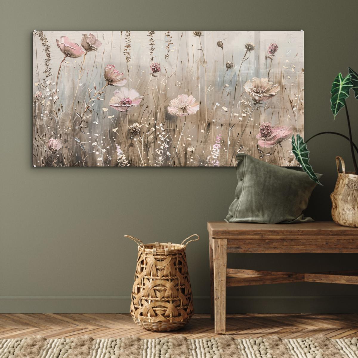 ACRYLGLASBILD Blumen - Rosa - Modern - Beige 120x60 cm - Beige, Glas (120/60cm) - MuchoWow