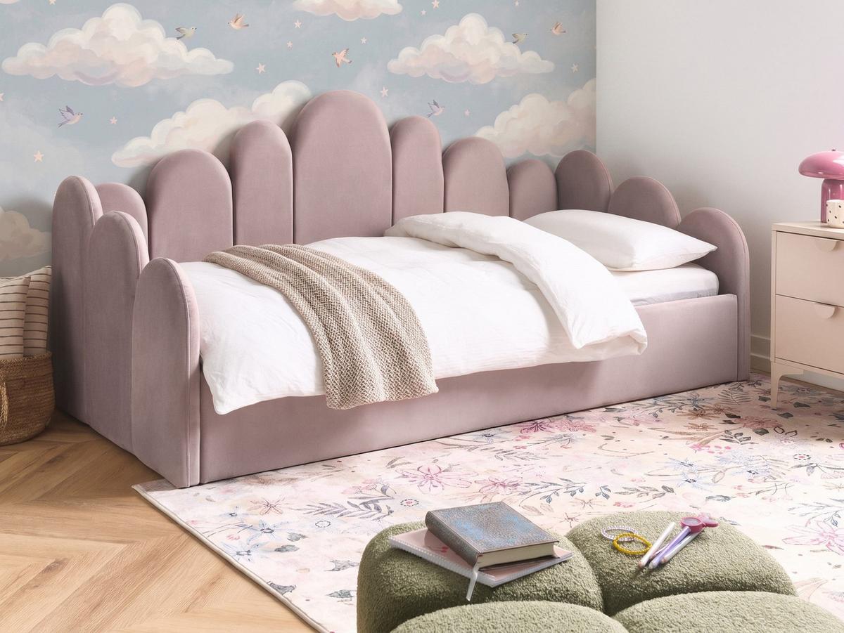 BETT mit Stauraum 90/200 cm Samtstoff Pastellrosa Polignac - Pink, Textil (90/200cm) - Beliani