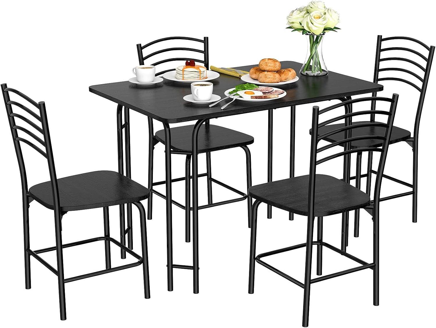 ESSGRUPPE Rechteckig Schwarz - Schwarz, Holz (46.5/85.5/41cm) - COSTWAY