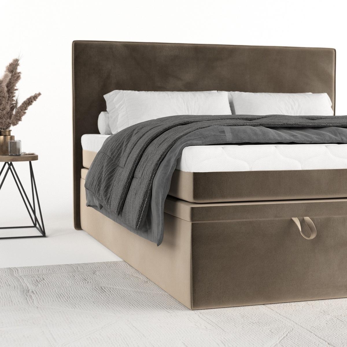 BOXBETT Zalla 200/200 cm Taupe im Paros Stoff - Taupe/Schwarz, Holz/Holzwerkstoff (200/200cm) - AltaBeds