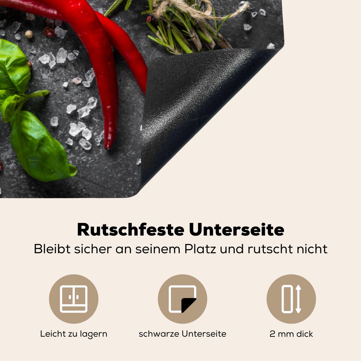 HERDABDECKPLATTE Pfeffer - Kräuter - Gewürze - Beton Ceranfeldabdeckung 76x51.5 cm - Rot, Kunststoff (76/51.5/0.2cm) - MuchoWow