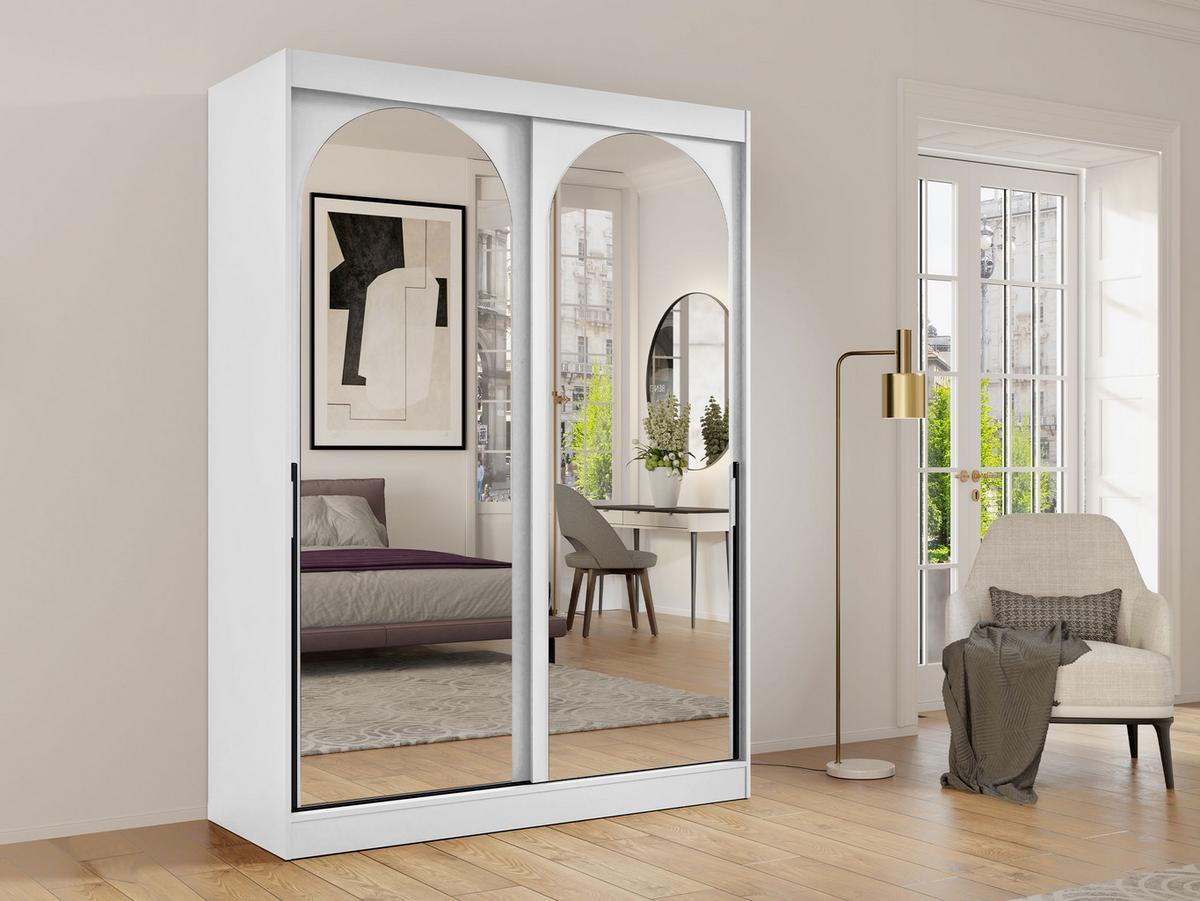 SCHIEBETÜRENSCHRANK Modin 150 - Schwarz/Weiß, Holzwerkstoff/Kunststoff (150/216/65cm) - MIRJAN24