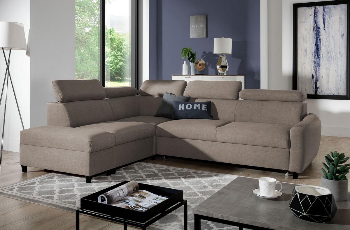 ECKSOFA L Form Olettio Braun 265/205/96 cm Links mit Schlaffunktion - Schwarz/Braun, Kunststoff/Textil (205/265cm) - AX Living