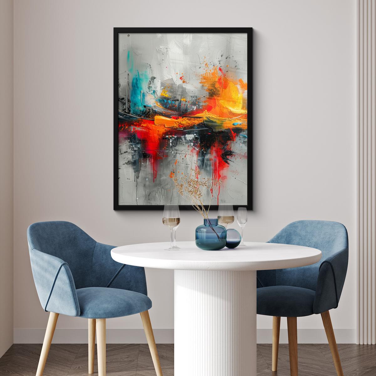 POSTER MIT RAHMEN Moderne Kunst - Orange - Grau - Abstrakt Posterleiste 60x80 cm - Hellgrau, Papier (60/80cm) - MuchoWow