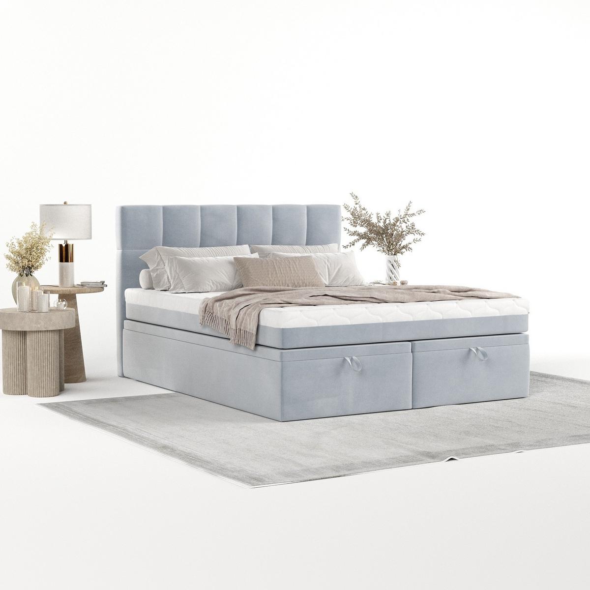 BOXBETT Elano 160/200 cm Hellgrau im Paros Stoff - Hellgrau/Schwarz, Holz/Holzwerkstoff (160/200cm) - AltaBeds