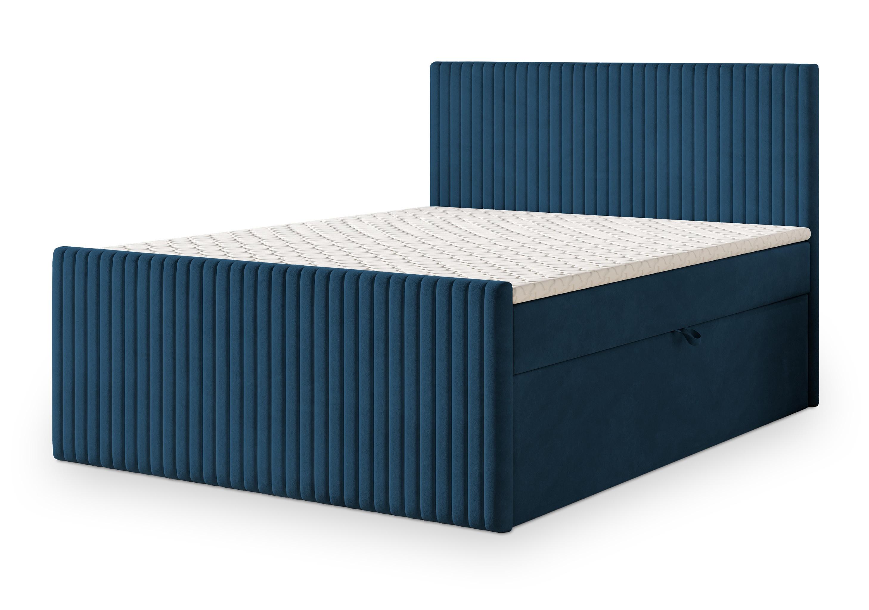 BOXBETT TERVAN 140x200 cm mit Matratze und Topper - Blau - Blau, Holz (140/200cm) - MASSENO