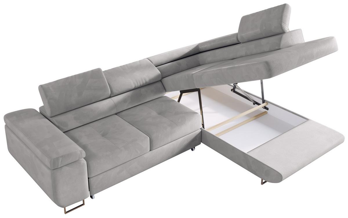 ECKSOFA GUSTAW L Hellgrau Velvet Rechts Seite - Silberfarben/Hellgrau, Textil/Metall (275/205cm) - MKS