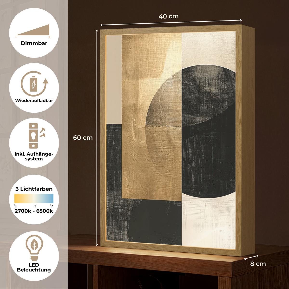 WANDLEUCHTE MIT AKKU Abstrakt - Modern - Schwarz - Gold 40x60 cm - Sandfarben, Holzwerkstoff (40/60/8cm) - OnlyWow
