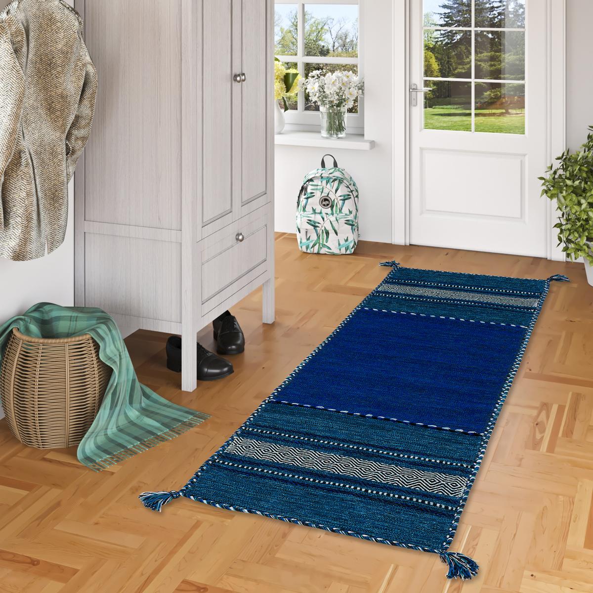 LÄUFER NATUR TEPPICH KELIM NAVARRO - Blau, Textil (70/140cm) - Pergamon