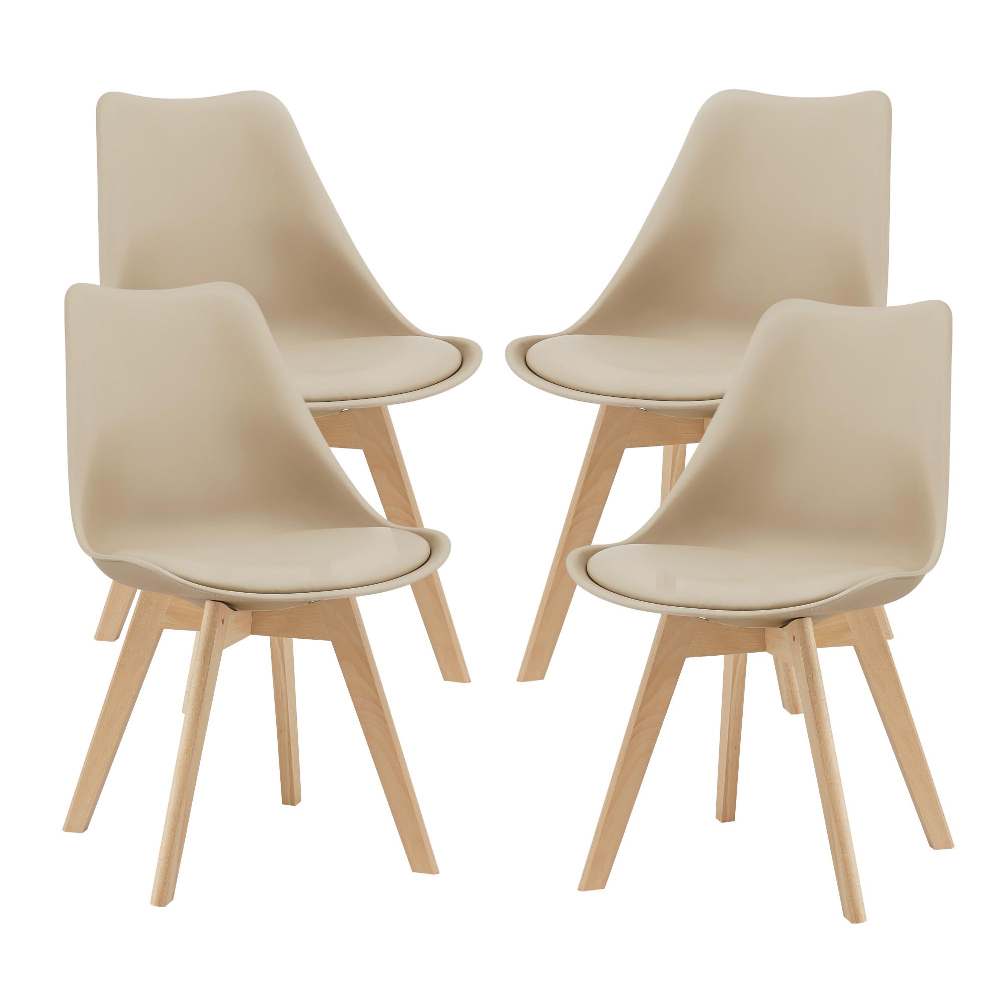 ESSZIMMERSTUHL-SET 4 TLG. Fläten - Beige, Leder (49/81/57cm) - [en.casa]