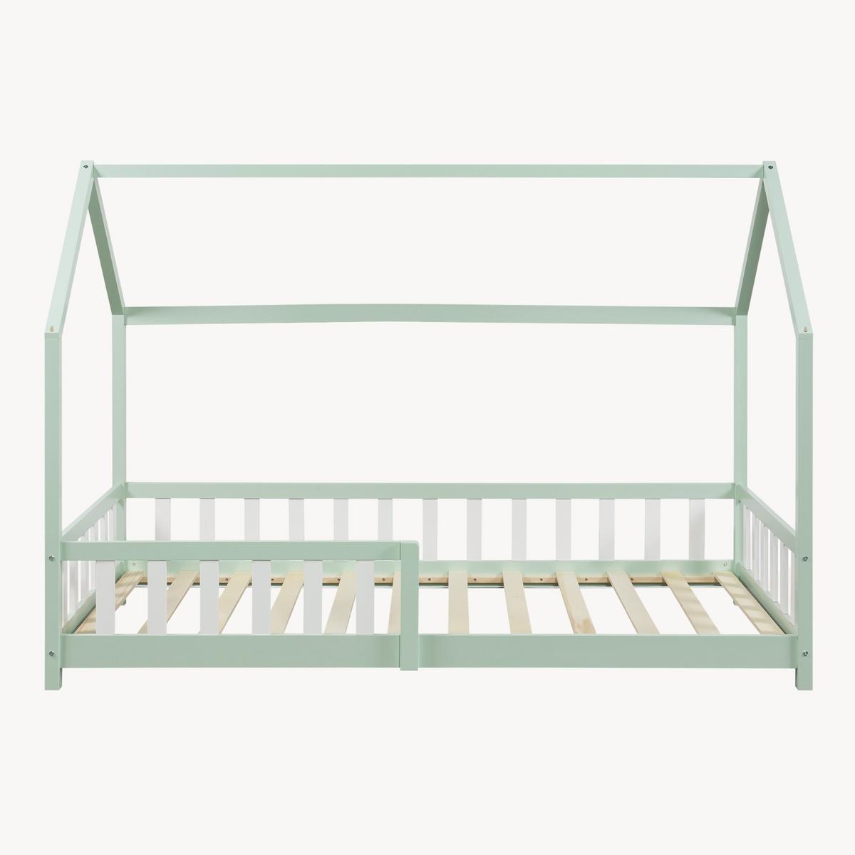 HAUSBETT Hesel - Weiß/Mintgrün, Holz (90/200cm) - [en.casa]