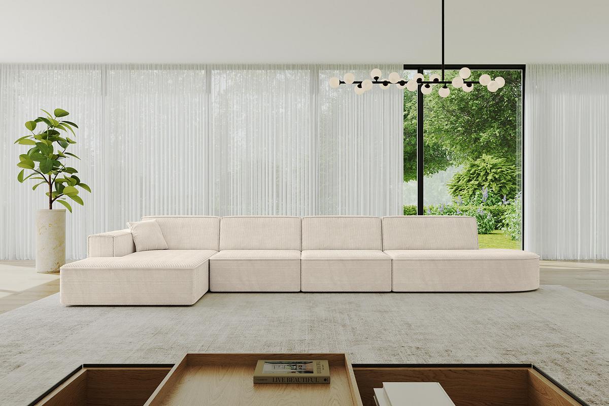 ECKSOFA Ottomane Links IREA-L3-v4 - 412x165x77 cm Beige - Champagner/Beige, Holzwerkstoff/Textil (412/165cm) - ALTDECOR