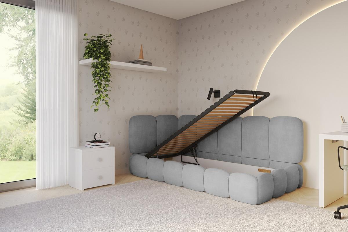 EINZELLBETT Jugendbett mit Bettkasten, Rechts - AVRY 100x200 Grau - Silberfarben/Grau, Holzwerkstoff/Textil (100/200cm) - ALTDECOR