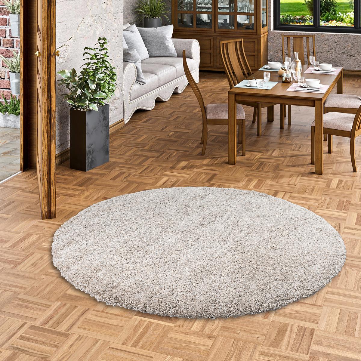 HOCHFLOR LANGFLOR SHAGGY TEPPICH LUXURY RUND - Champagner, Textil (150/150cm) - Pergamon