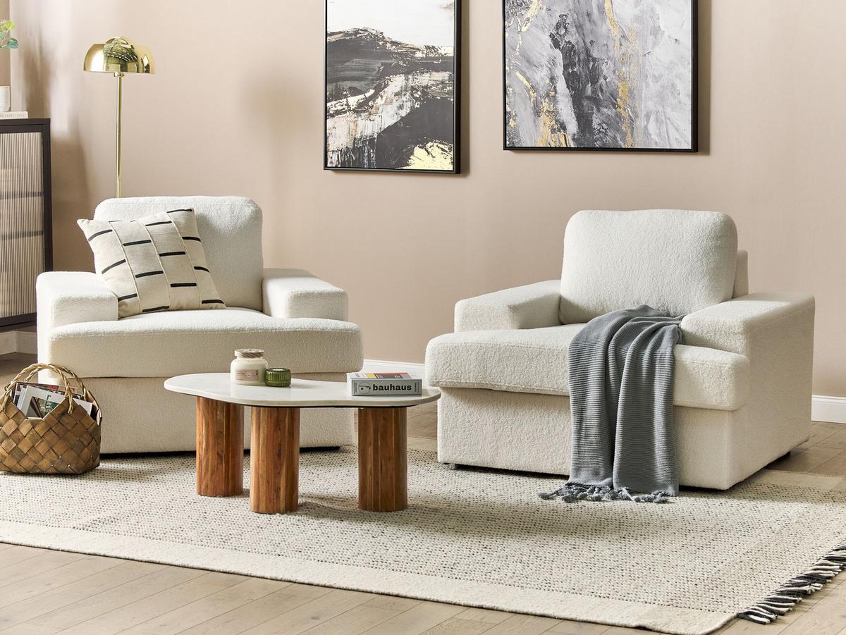 SESSEL 2er-Set Bouclé cremeweiß Alla - Weiß, Textil (108/85/103cm) - Beliani